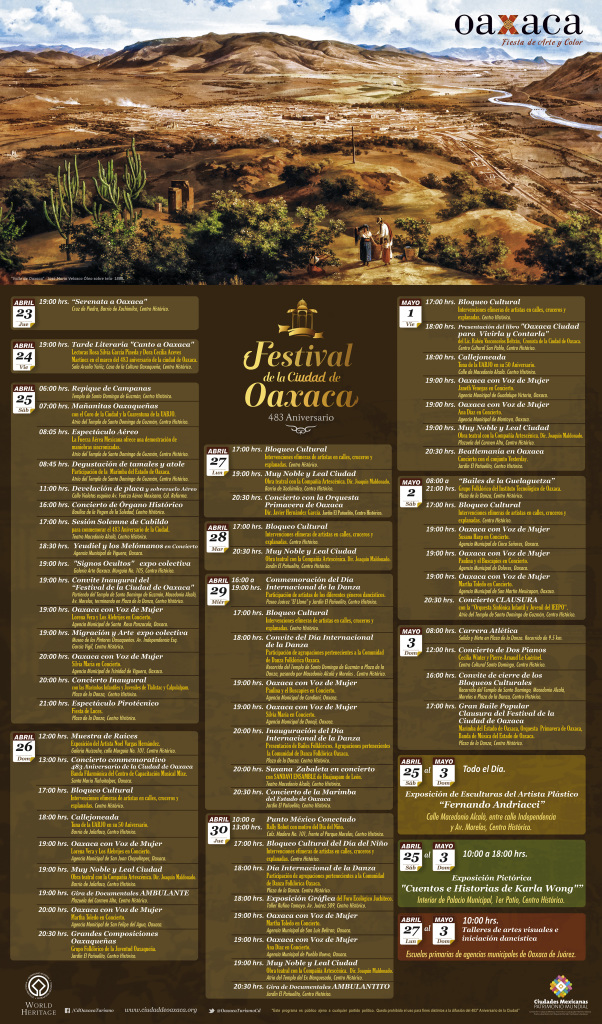 Cartel Programación Eventos Festival Oaxaca 483 aniversario