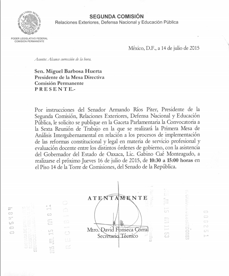 Mesa senado para comparecencia Gabino Cué eloriente.net 16 julio 2015